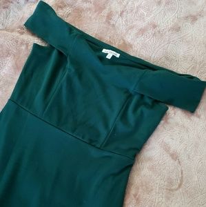 Dark Geeen Asymmetrical Off the Shoulder Dress